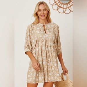 Floral Tie Neck Ruched Babydoll Dress
